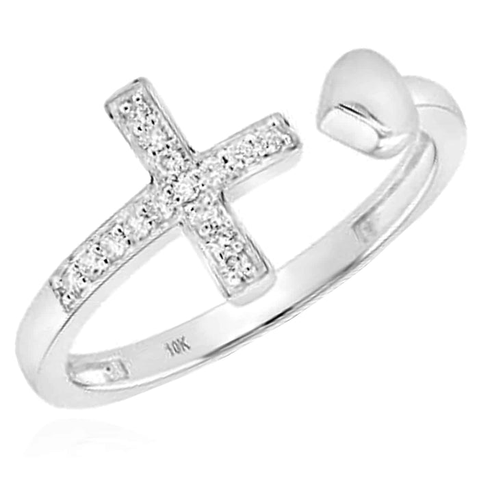 0.10CTW Natural Diamond 10K White Gold Cocktail Cross Ring - WJD Exclusives