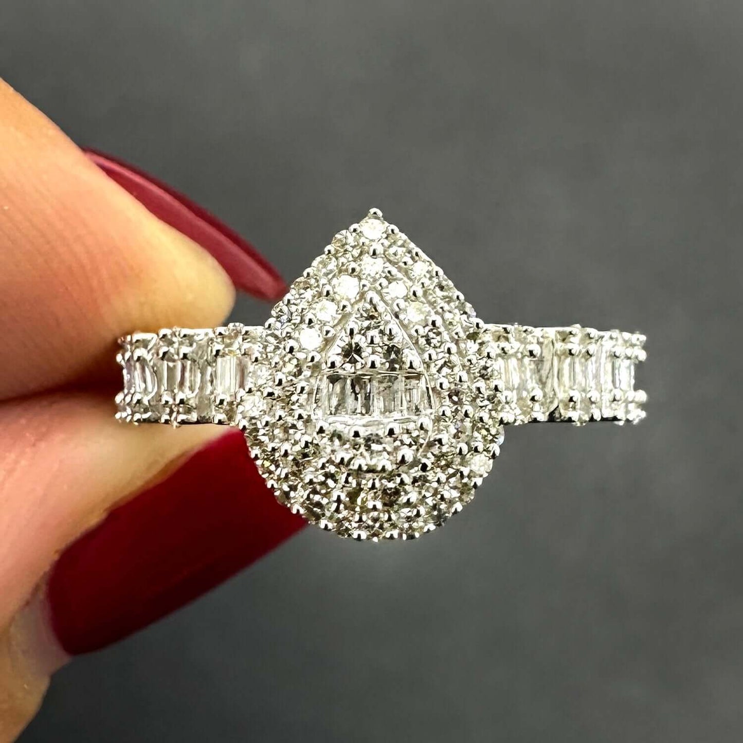 0.50CTW Real Diamond 10K Gold White Pear Shape Engagement Ring
