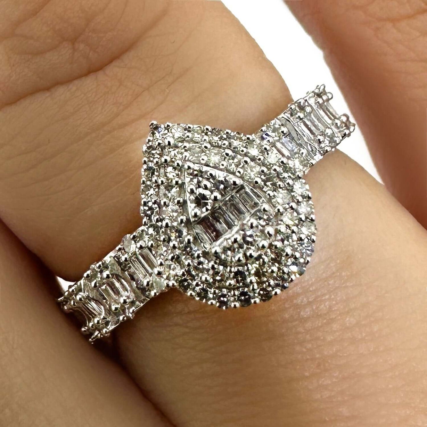 0.50CTW Real Diamond 10K Gold White Pear Shape Engagement Ring