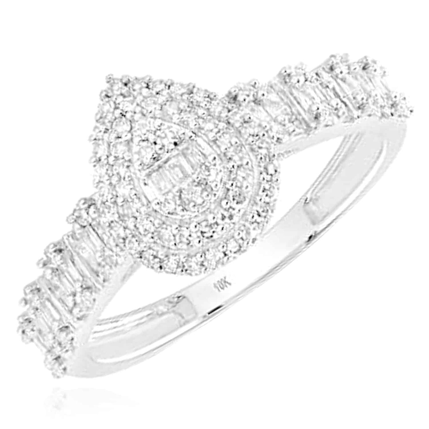 0.50CTW Real Diamond 10K Gold White Pear Shape Engagement Ring