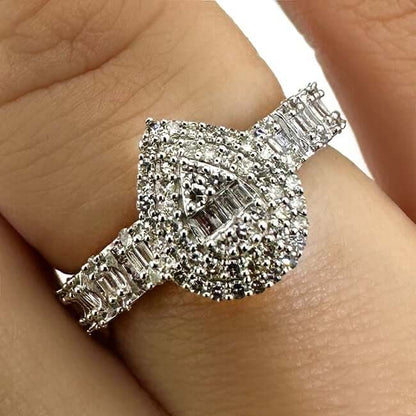 0.50CTW Real Diamond 10K Gold White Pear Shape Engagement Ring