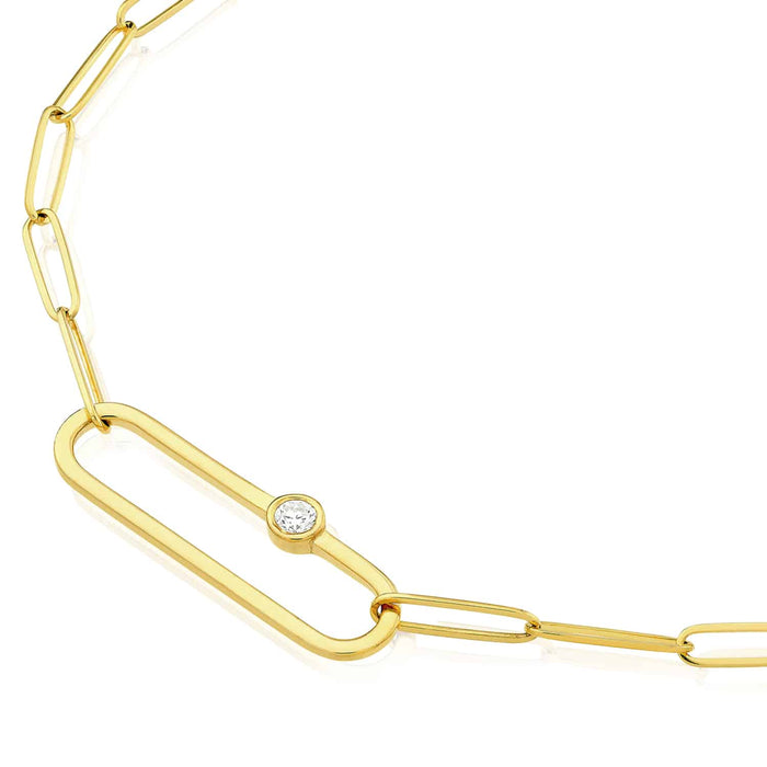 0.06CTW Natural Diamond 14K Yellow Gold Paperclip Necklace (Hollow) 20.5" - WJD Exclusives