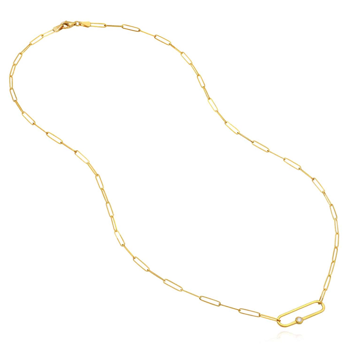 0.06CTW Real Diamond 14K Real Gold Paperclip Pendant Necklace 20.5"