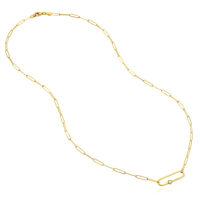 0.06CTW Natural Diamond 14K Yellow Gold Paperclip Necklace (Hollow) 20.5" - WJD Exclusives