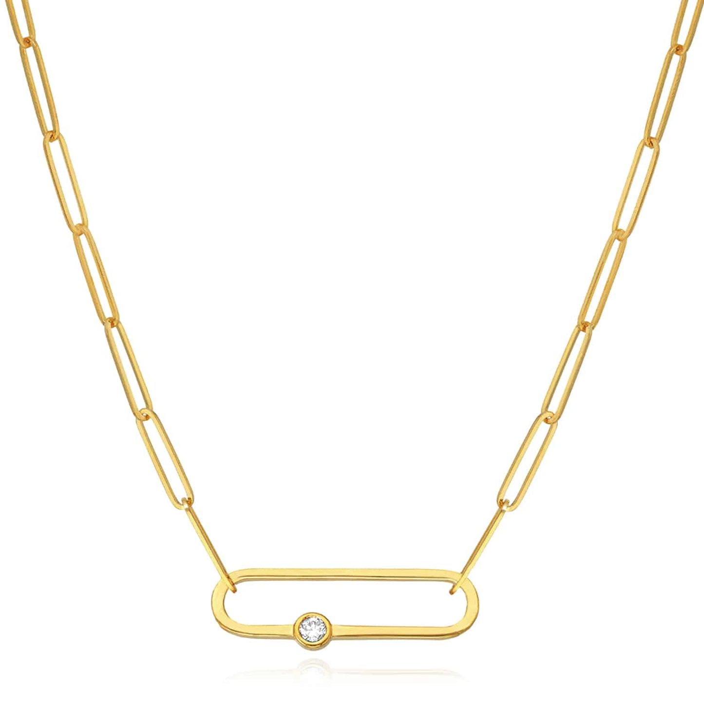 0.06CTW Real Diamond 14K Real Gold Paperclip Pendant Necklace 20.5"