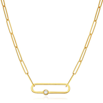 0.06CTW Natural Diamond 14K Yellow Gold Paperclip Necklace (Hollow) 20.5" - WJD Exclusives