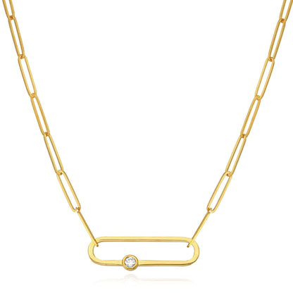0.06CTW Real Diamond 14K Real Gold Paperclip Pendant Necklace 20.5"
