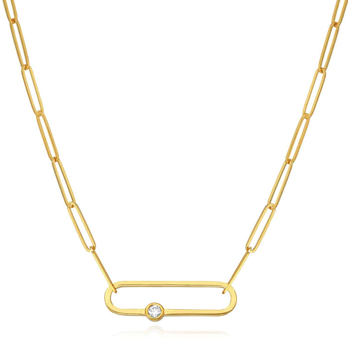 0.06CTW Natural Diamond 14K Yellow Gold Paperclip Necklace (Hollow) 20.5" - WJD Exclusives
