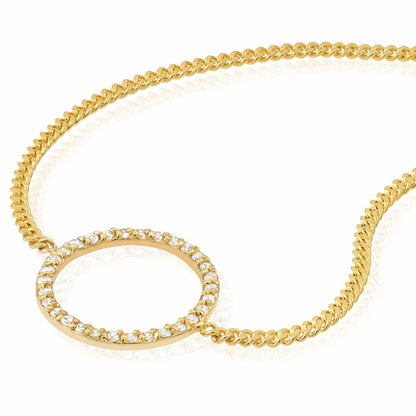 0.15CTW Real Diamond 14K Real Gold Yellow Cuban Circle Charm Bracelet 7"-7.5" Adju