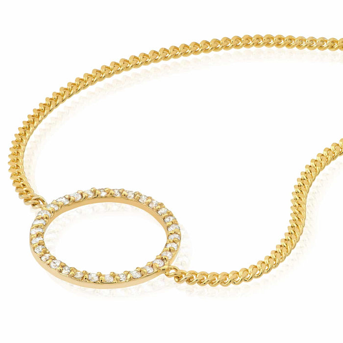 0.15CTW Natural Diamond 14K Yellow Gold Cuban Circle Charm Bracelet (Solid Links) 7" - 7.5" Adjustable - WJD Exclusives