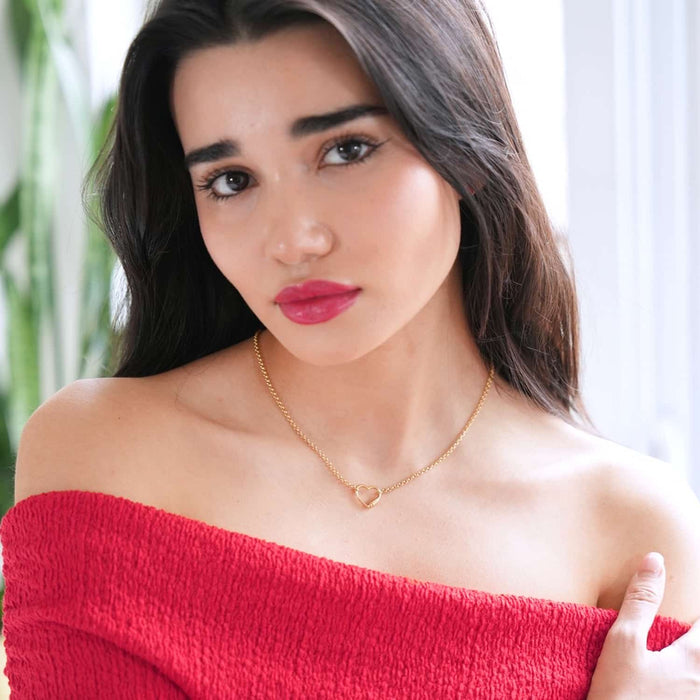 14K Yellow Gold Carabiner Heart Rolo Necklace (Hollow) 18" - WJD Exclusives