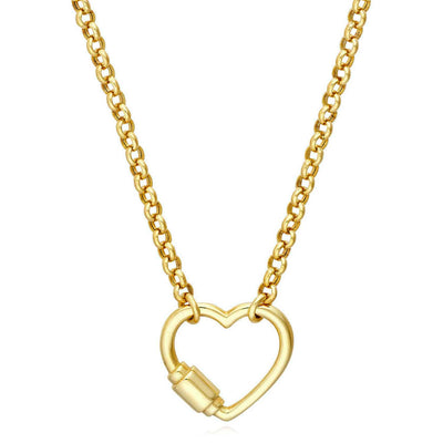 14K Yellow Gold Carabiner Heart Rolo Necklace (Hollow) 18" - WJD Exclusives