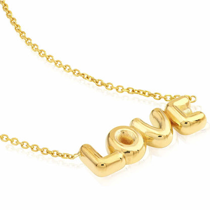14K Real Gold Cable Chain Balloon LOVE Pendant Necklace 16"-18" Adjustable