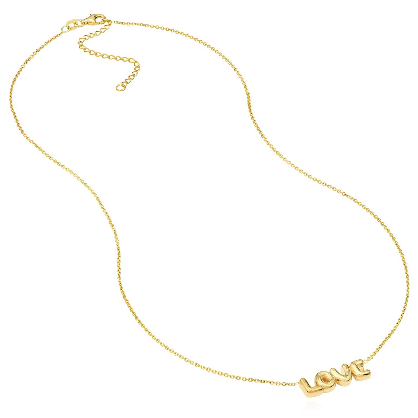 14K Real Gold Cable Chain Balloon LOVE Pendant Necklace 16"-18" Adjustable