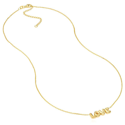 14K Real Gold Cable Chain Balloon LOVE Pendant Necklace 16"-18" Adjustable