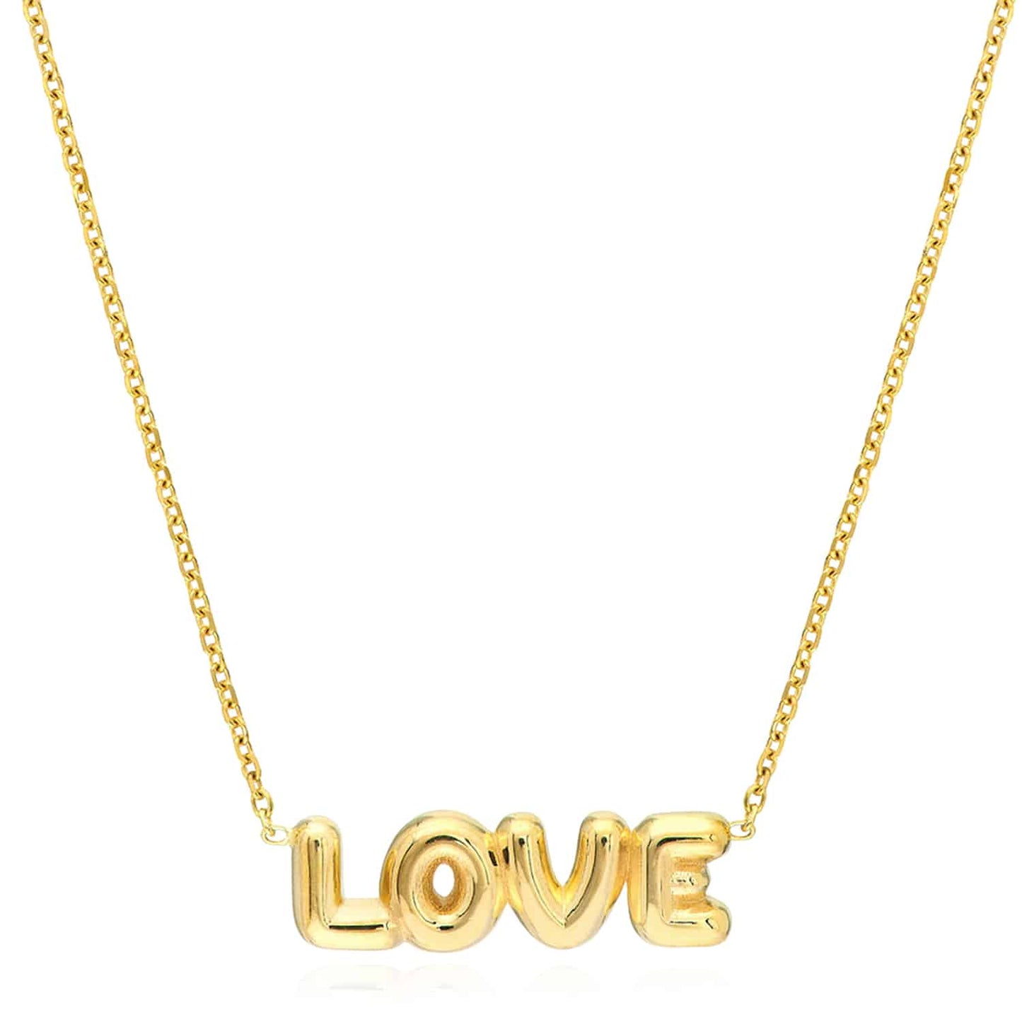 14K Real Gold Cable Chain Balloon LOVE Pendant Necklace 16"-18" Adjustable