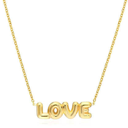 14K Real Gold Cable Chain Balloon LOVE Pendant Necklace 16"-18" Adjustable