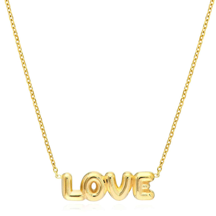 14K Yellow Gold Balloon LOVE Cable Necklace (Solid Links) 16" - 18" Adjustable - WJD Exclusives