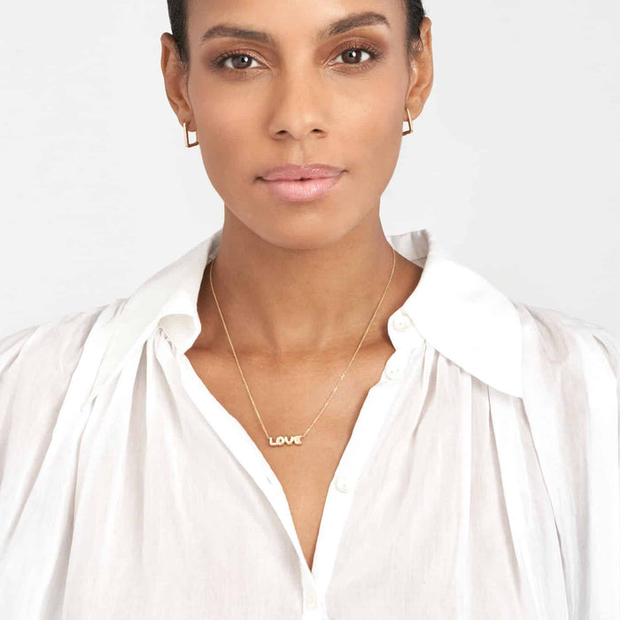 14K Yellow Gold Balloon LOVE Cable Necklace (Solid Links) 16" - 18" Adjustable - WJD Exclusives