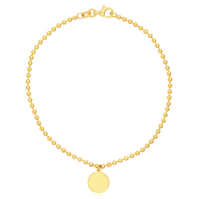 14K Yellow Gold Ball Bead Round Charm Bracelet (Solid Links) 7.5" - WJD Exclusives