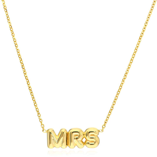 14K Real Gold MRS Pendant Cable Necklace 16"-18" Adjustable