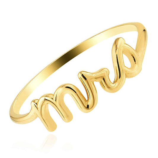 14K Real Gold Wavy Mrs Stackable Ring