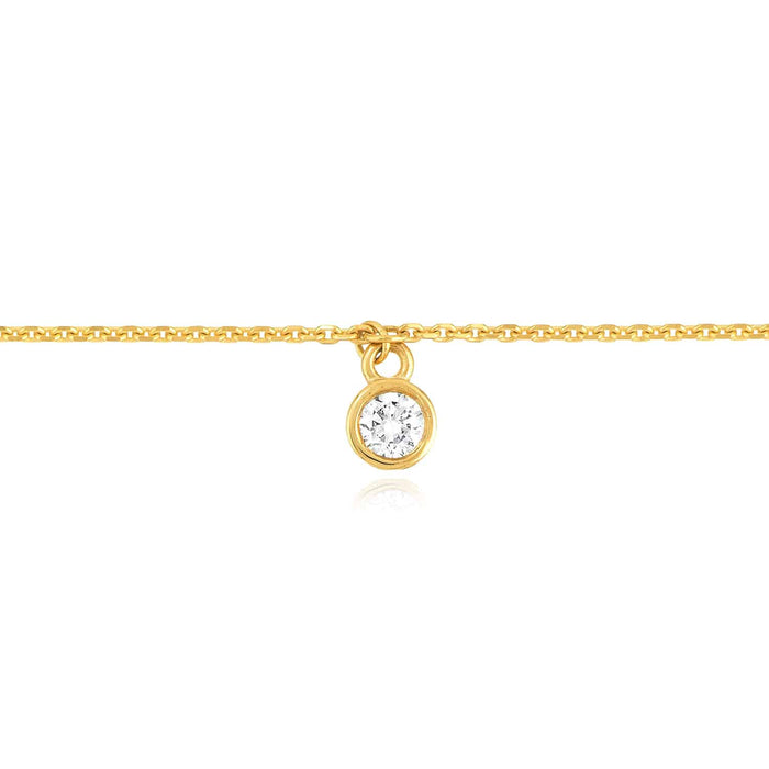 0.06CT Natural Diamond 14K Yellow Gold Round Charm Bracelet (Solid Links) 6.25" - 7.25" Adjustable - WJD Exclusives