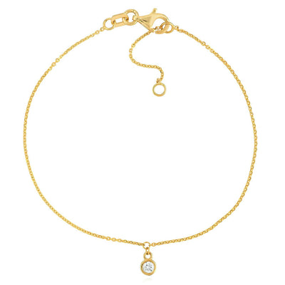 0.06CT Natural Diamond 14K Yellow Gold Round Charm Bracelet (Solid Links) 6.25" - 7.25" Adjustable - WJD Exclusives
