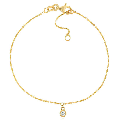 0.06CT Real Diamond 14K Real Gold Yellow Round Charm Bracelet 6.25"-7.25" Adjus.