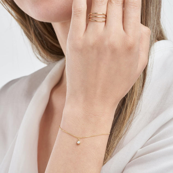 0.06CT Natural Diamond 14K Yellow Gold Round Charm Bracelet (Solid Links) 6.25" - 7.25" Adjustable - WJD Exclusives