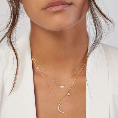 0.07CTW Real Diamond 14K Real Gold Pendant Cable Necklace 16"-18" Adjus.