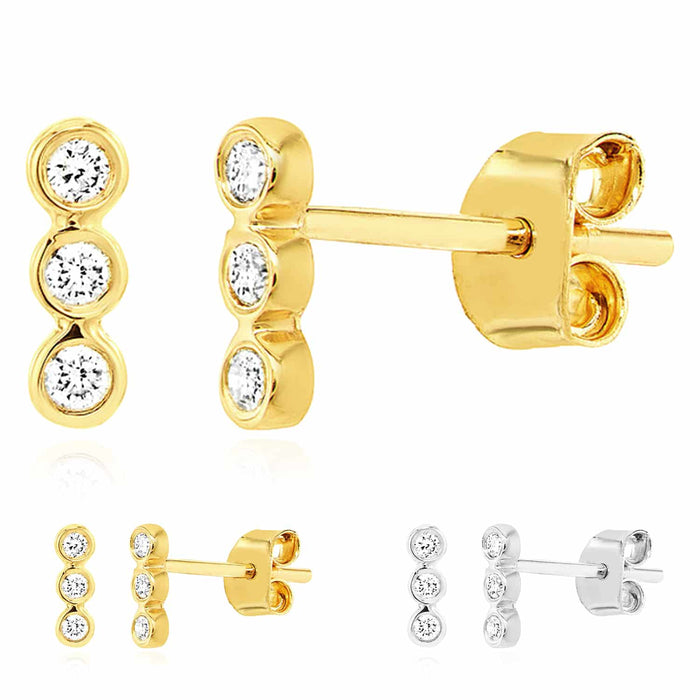 0.08CTW Natural Diamond 14K Yellow Gold White Triple Stud Earrings 7mm - WJD Exclusives