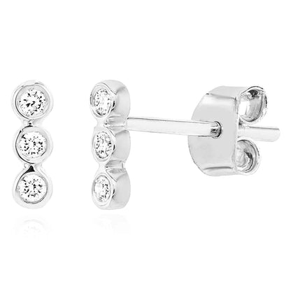 0.08CTW Real Diamond 14K Real Gold Yellow White Triple Stud Earrings 7mm