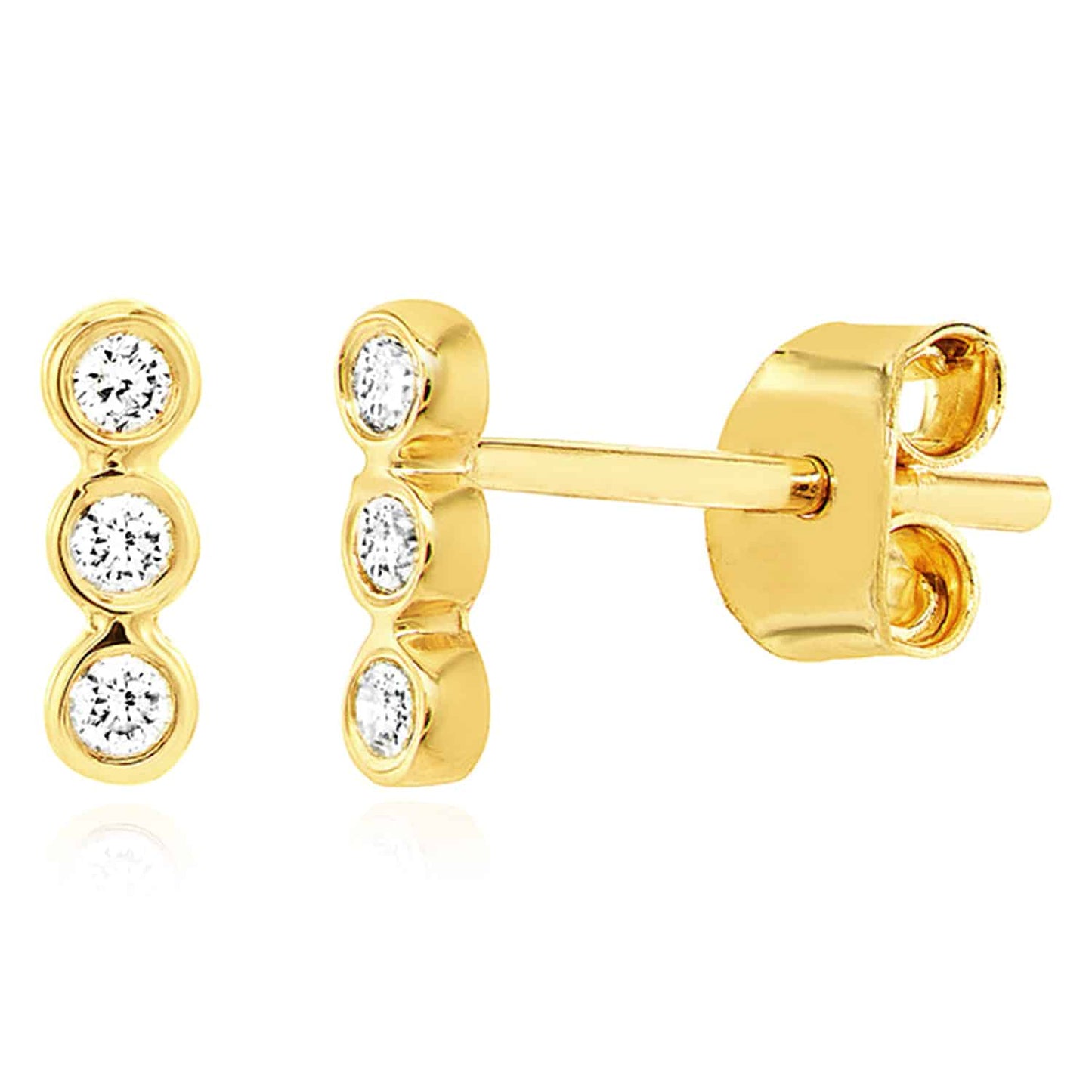 0.08CTW Real Diamond 14K Real Gold Yellow White Triple Stud Earrings 7mm