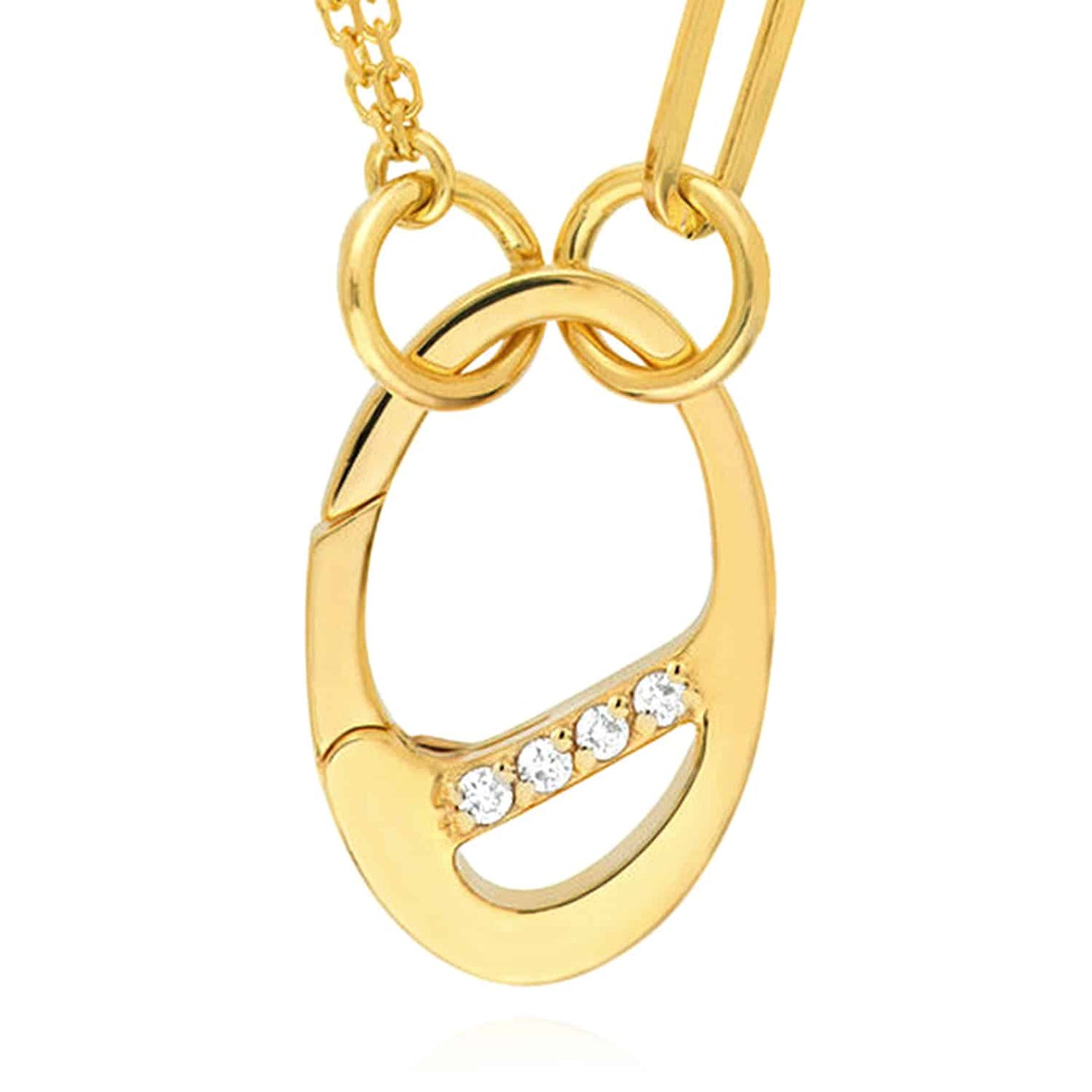 Real Diamond 14K Real Gold Diamond Carabiner Pendant 0.9" for Split Chains