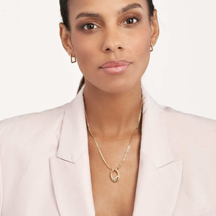 Natural Diamond 14K Gold Diamond Carabiner Pendant 0.9" for Split Chains - WJD Exclusives