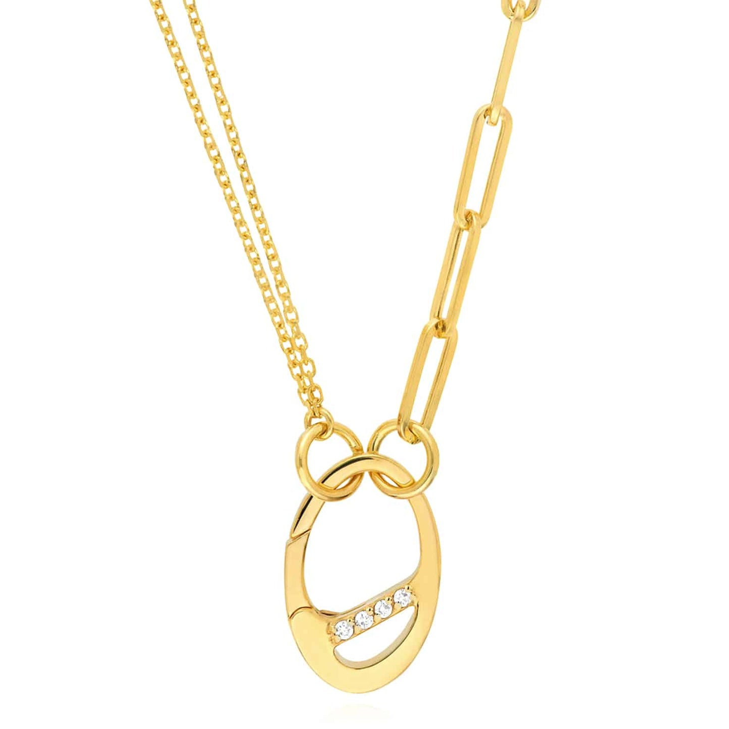 Real Diamond 14K Real Gold Diamond Carabiner Pendant 0.9" for Split Chains
