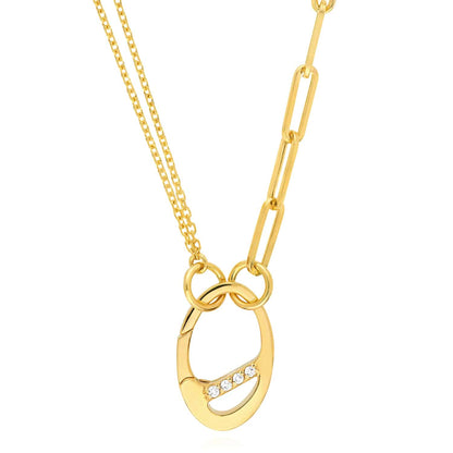 Real Diamond 14K Real Gold Diamond Carabiner Pendant 0.9" for Split Chains