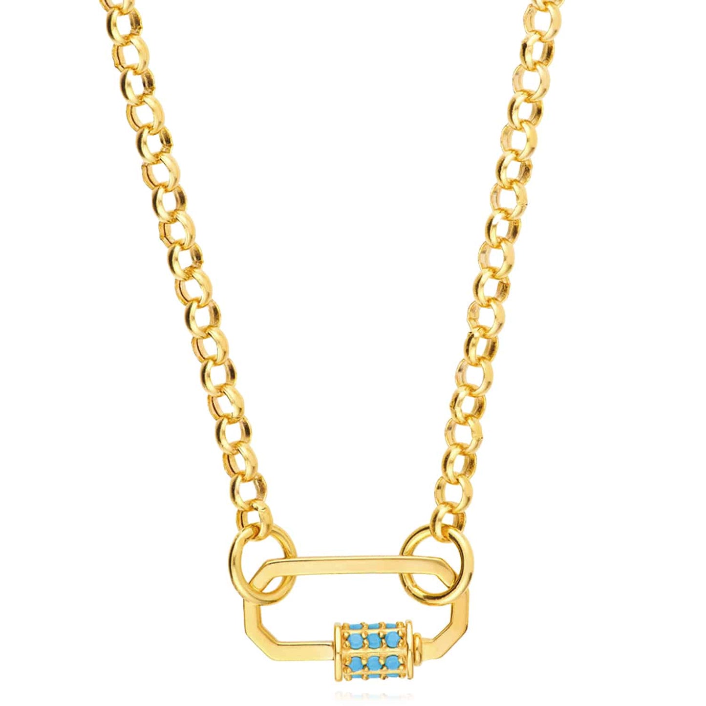 14K Real Gold Turquoise Carabiner Pendant 0.8" for Split Chains