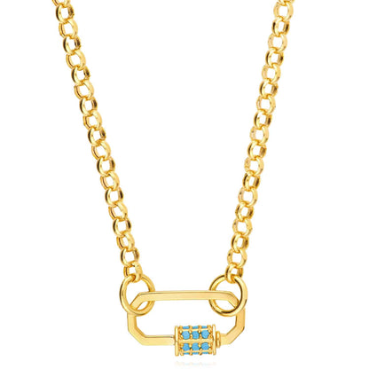 14K Real Gold Turquoise Carabiner Pendant 0.8" for Split Chains
