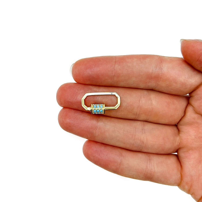 14K Gold Turquoise Carabiner Pendant 0.8" for Split Chains - WJD Exclusives