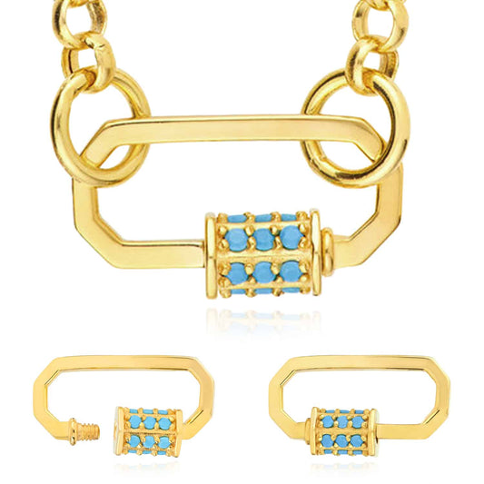 14K Real Gold Turquoise Carabiner Pendant 0.8" for Split Chains