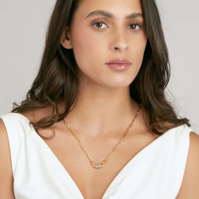 14K Gold Turquoise Carabiner Pendant 0.8" for Split Chains - WJD Exclusives