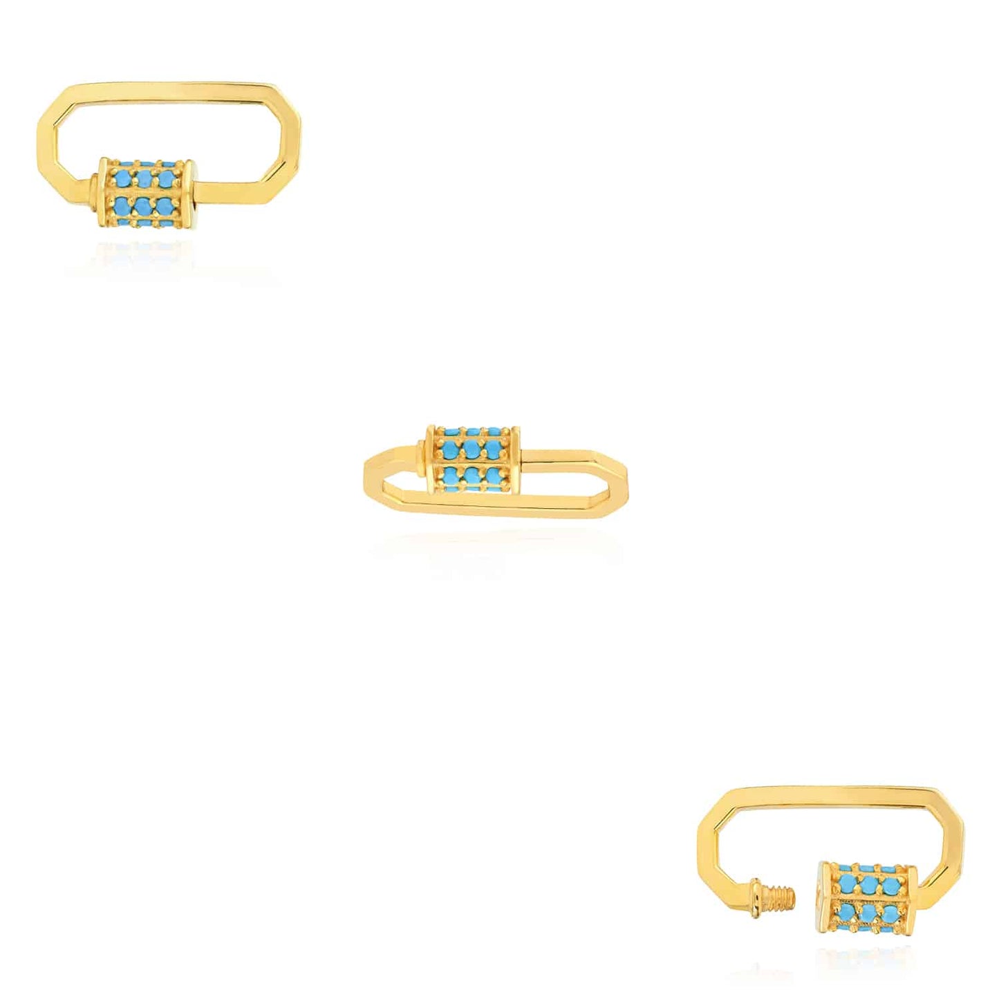 14K Real Gold Turquoise Carabiner Pendant 0.8" for Split Chains