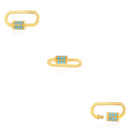 14K Real Gold Turquoise Carabiner Pendant 0.8" for Split Chains