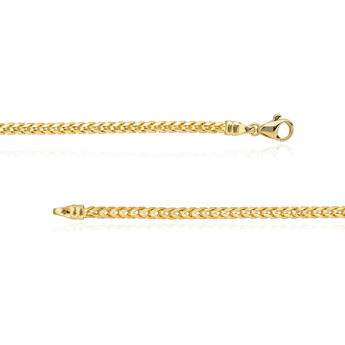 14K Yellow Gold 3.7mm Franco Bracelet (Solid Links) 8.5" - WJD Exclusives