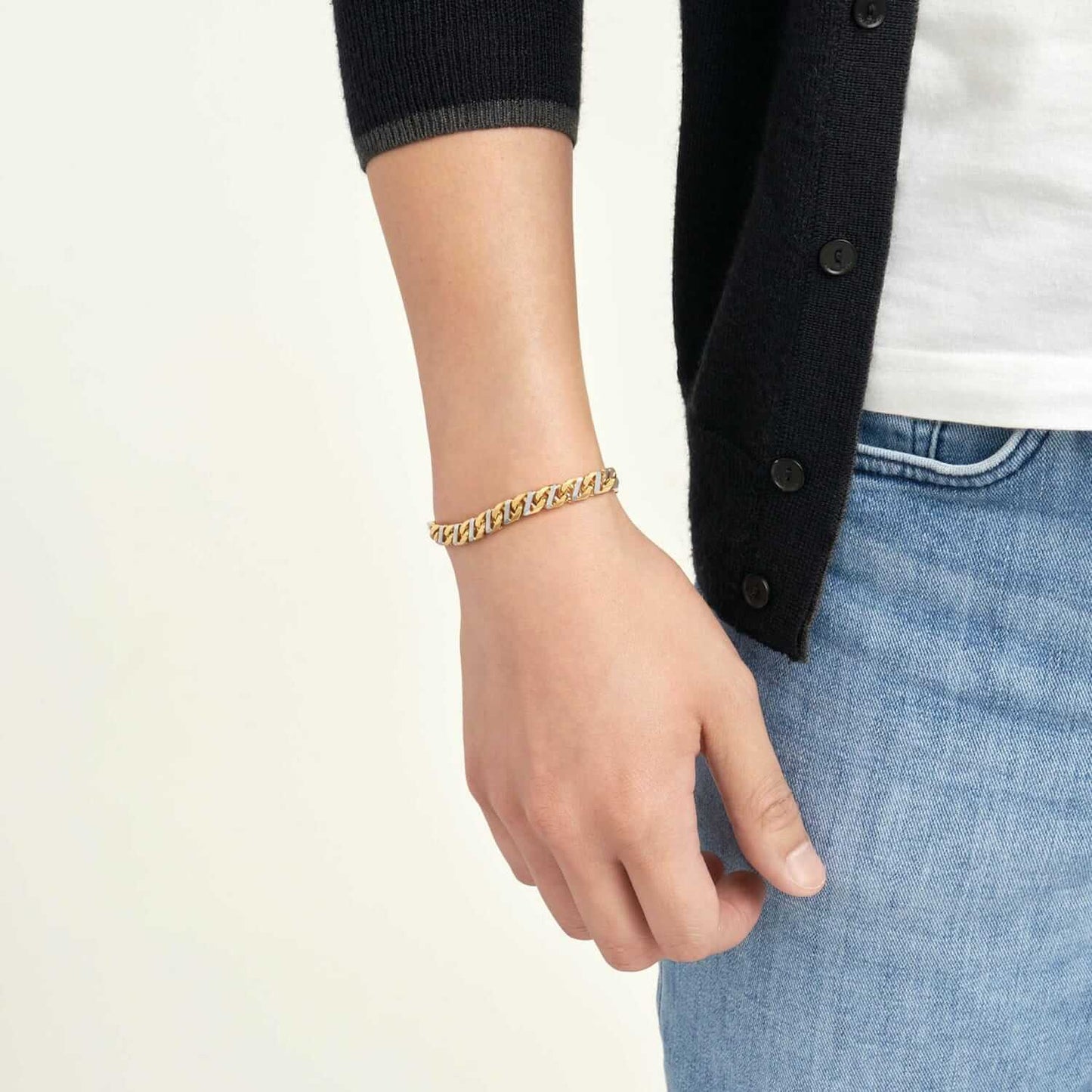 Solid 14K Real Gold Two-Tone Yellow White 7mm Anchor Mariner Bracelet 8.5"