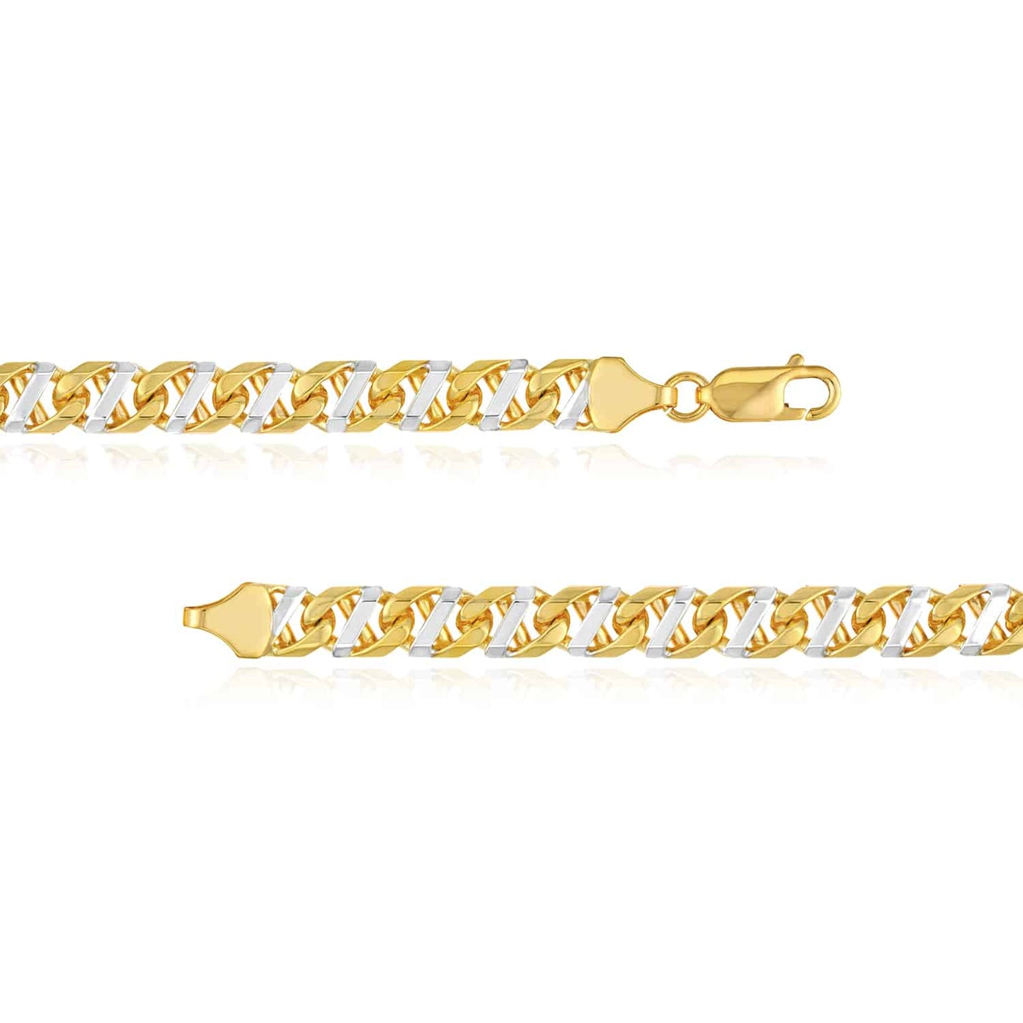 Solid 14K Real Gold Two-Tone Yellow White 7mm Anchor Mariner Bracelet 8.5"