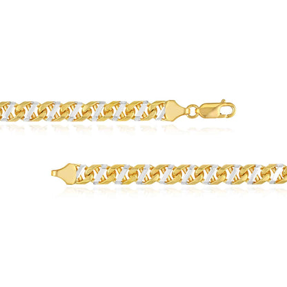 Solid 14K Real Gold Two-Tone Yellow White 7mm Anchor Mariner Bracelet 8.5"
