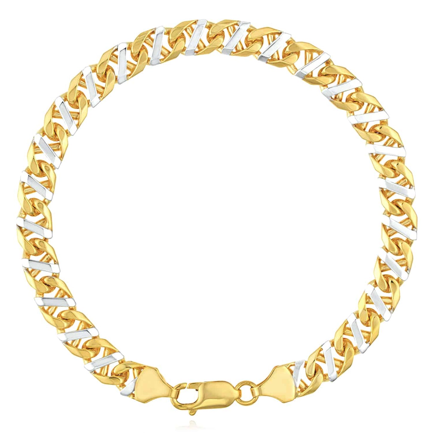 Solid 14K Real Gold Two-Tone Yellow White 7mm Anchor Mariner Bracelet 8.5"